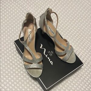 Nina Silver Strappy Heels with Ankle Strap